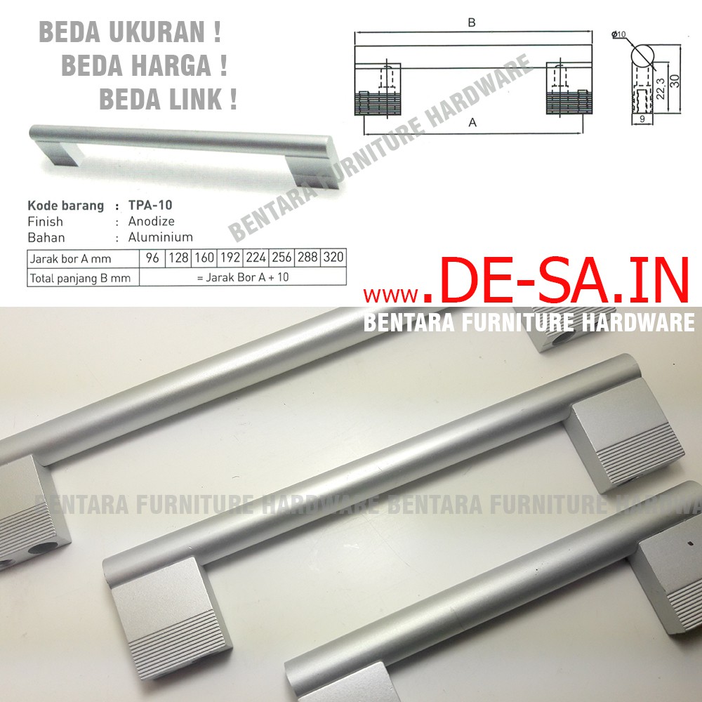 Huben TPA-10 288 MM - TARIKAN LACI MEJA LEMARI KABINET GAGANG PINTU Handle Aluminium Anodize (Sekitar 28 - 29 - 30 cm )  (TPA-2010)