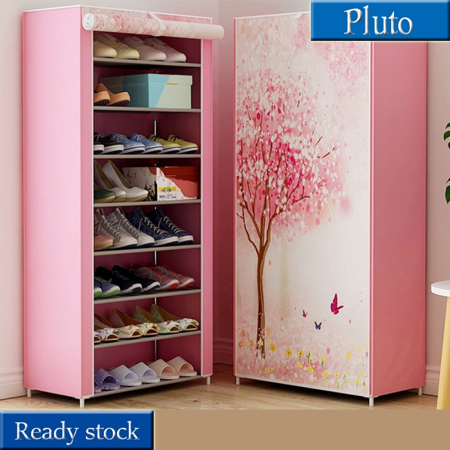 Shoes Rack 360 Degree Dust Proof Moisture Proof Shoe Cabinet With Curtained Door Shopee Indonesia