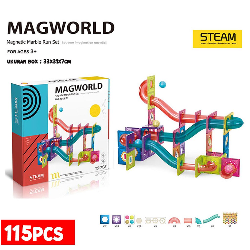 READY Magworld 115 pcs - magnetic marble run set