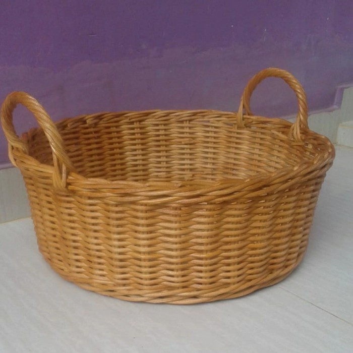 keranjang rotan bulat parcel sovenir seserahan penyimpanan barang besar 40x35x15 cm