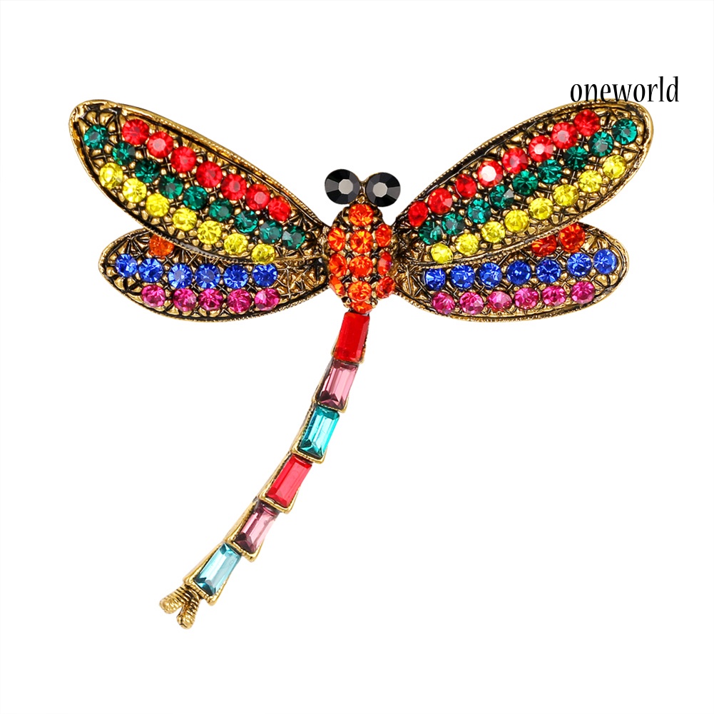 OW@ Women Vintage Multicolor Rhinestone Dragonfly Insect Scarf Accessory Brooch Pin