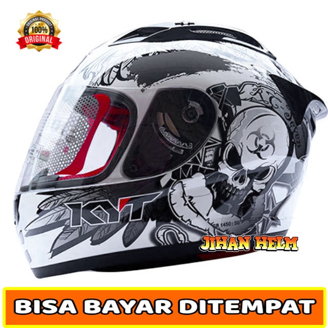 HELM KYT ORIGINAL SNI / HELM FULL FACE KYT RC7 MOTIF RC SEVEN #13 WHITE BLACK GUN METAL TERMURAH