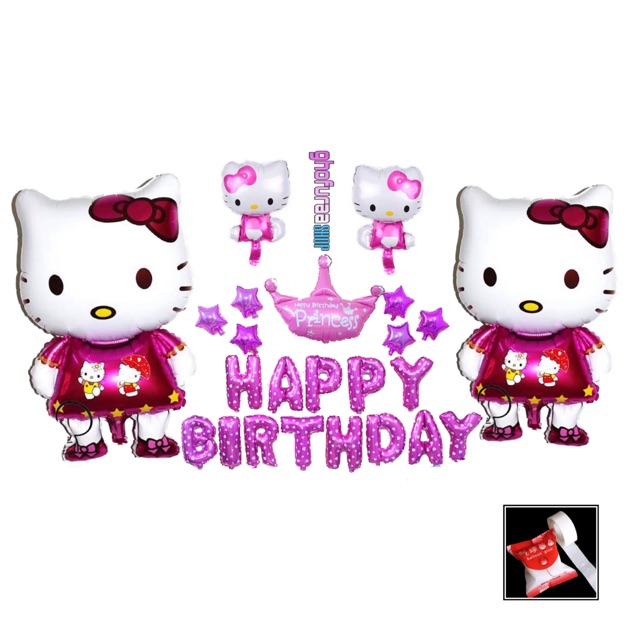 Paket Dekorasi Ulang Tahun Hello kitty - Backdrop happy birthday