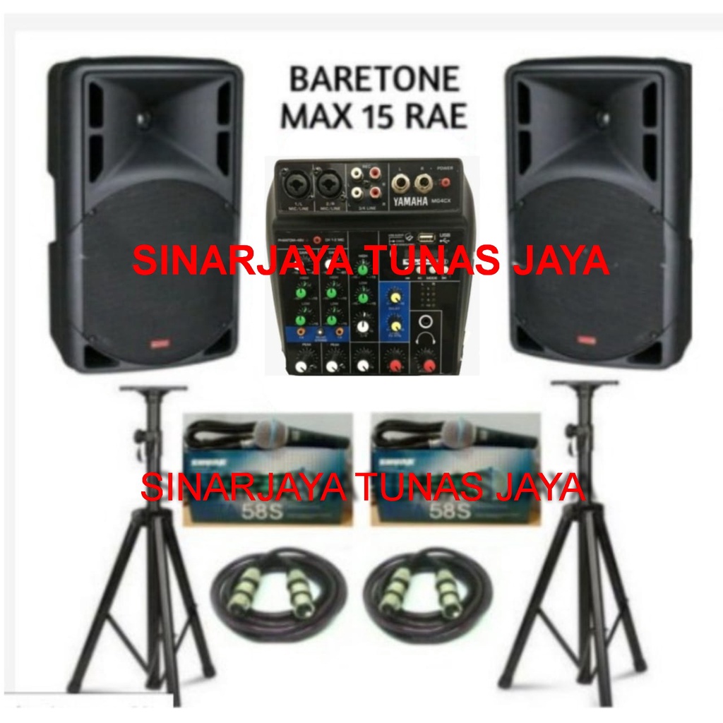 Paket Speaker Aktif 15 inch Baretone MAX15RAE / MAX15 RAE / MAX 15 RAE + Yamaha MG4cx