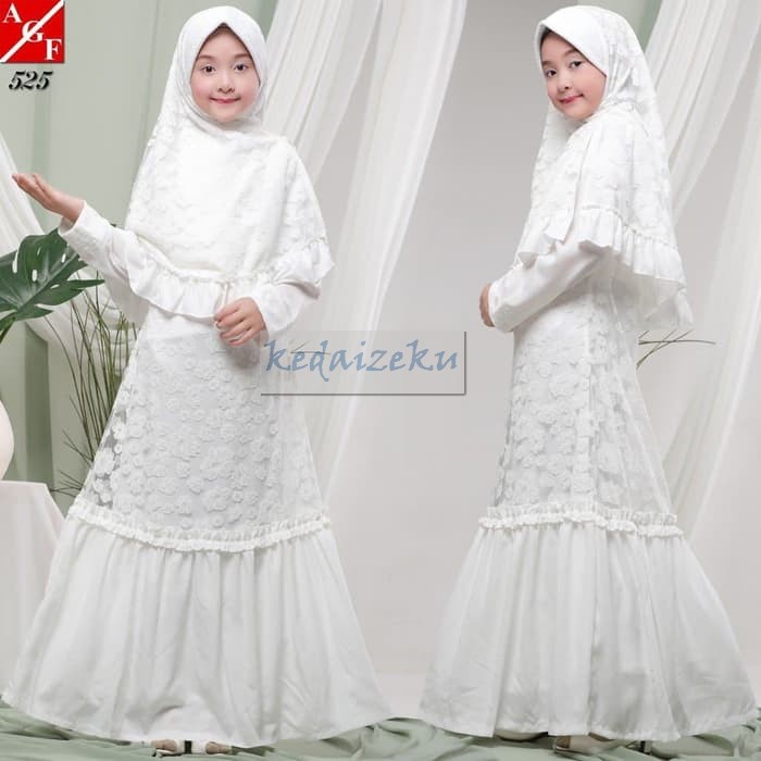 (Ada Realpict) Gamis Dhea Brukat Tulang Glitter Anak Free Bergo M MF830 Agnes Gamis Putih Anak Per