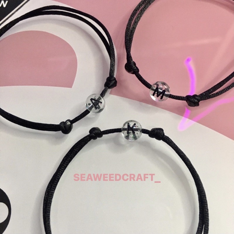 GELANG INISIAL TALI SATIN 1mm [ TRANSPARENT BLACK ]
