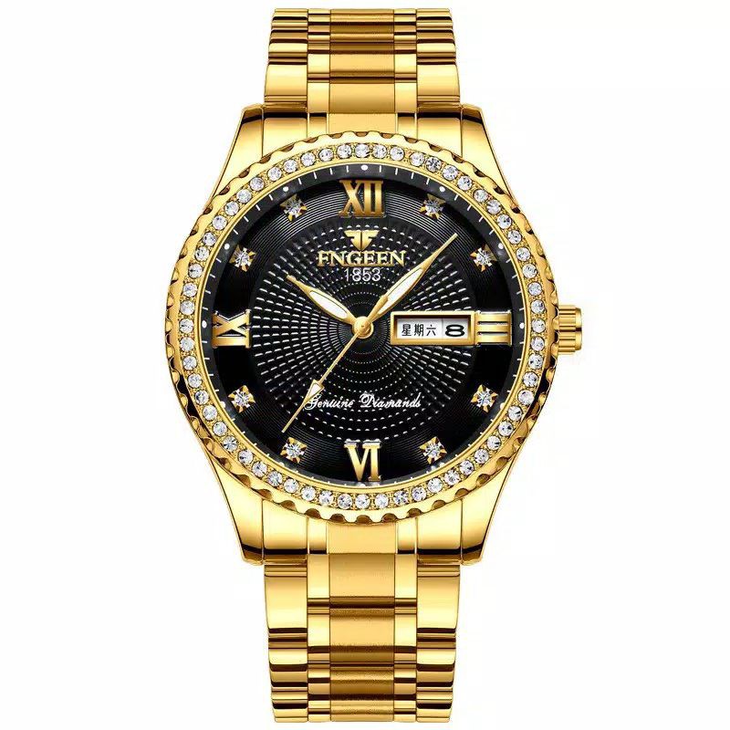 Fngeen s888 Jam Tangan Berlian Gold Mewah Stainless Bezel Original