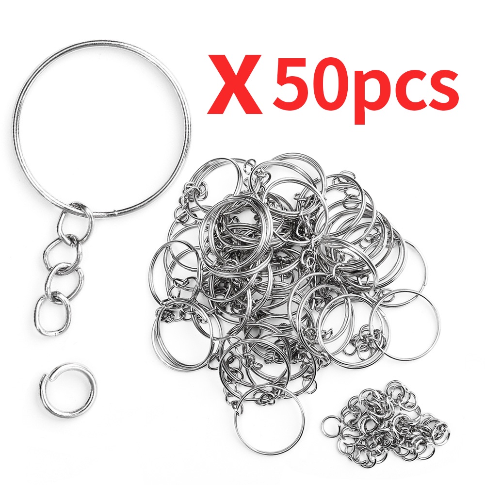 50pcs Gantungan Kunci Dengan Rantai Pendek / O Ring DIY Untuk Strap Handphone