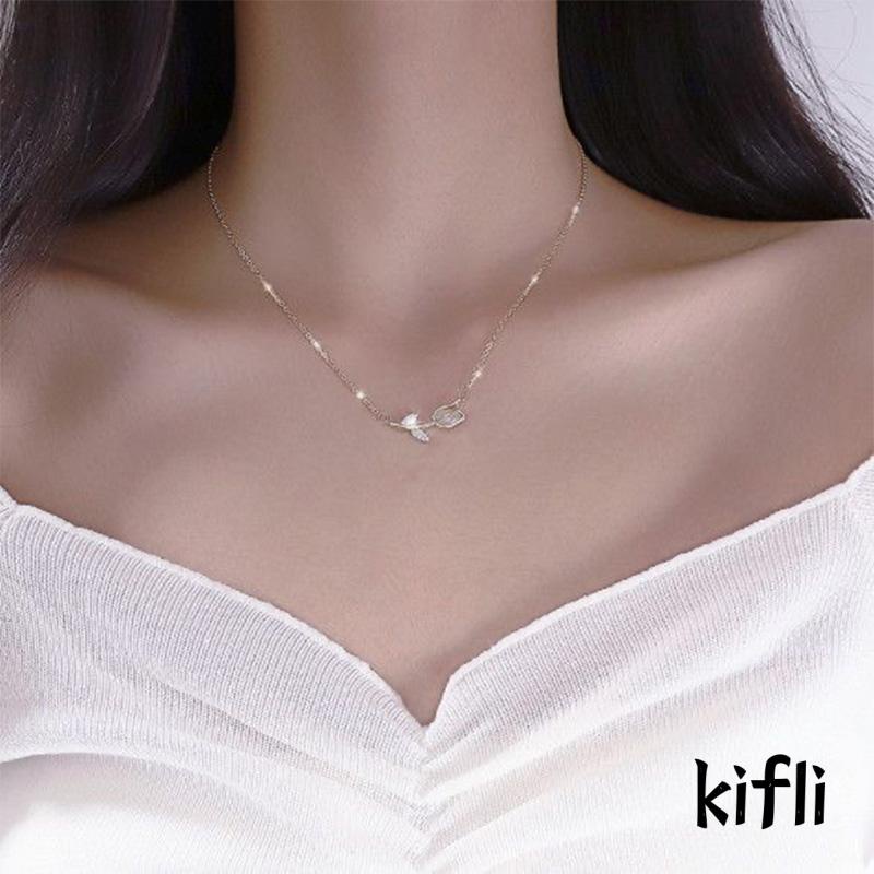 Kalung Rantai Klavikula Desain Tulip Untuk Wanita