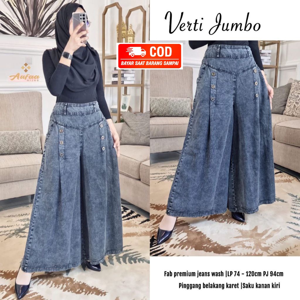Kulot Jeans Lepis Jumbo Kulot Mayung Kancing Verti Celana Kulot Jins Wanita Terbaru COD Ok