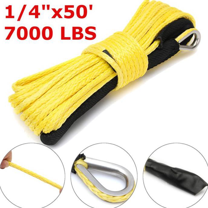 7000 Lbs 50Ft Yellow Synthetic Winch Rope Cable Towing Rope