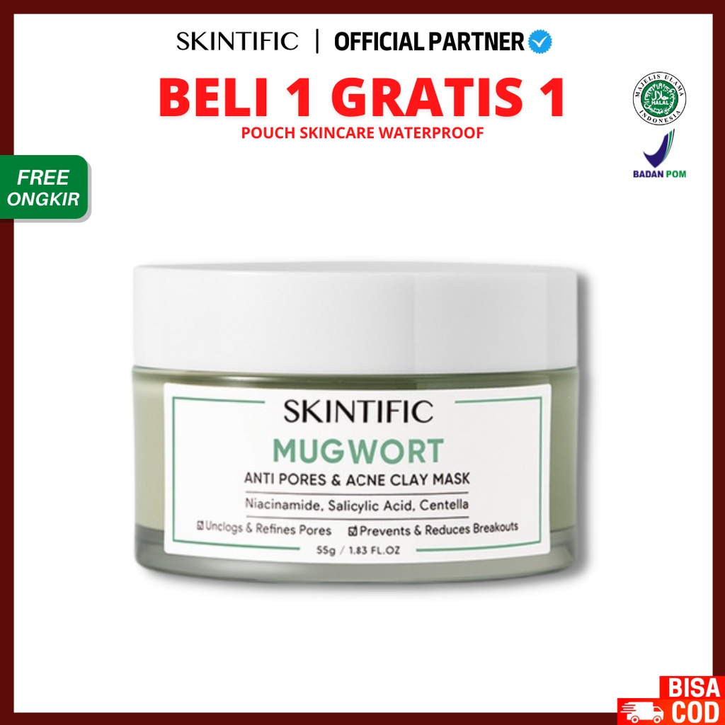 [ FREE GIFT ] SKINTIFIC - Mugwort Anti Pores &amp; Acne Clay Mask Pore Clarifying Wask Off Pack 55g