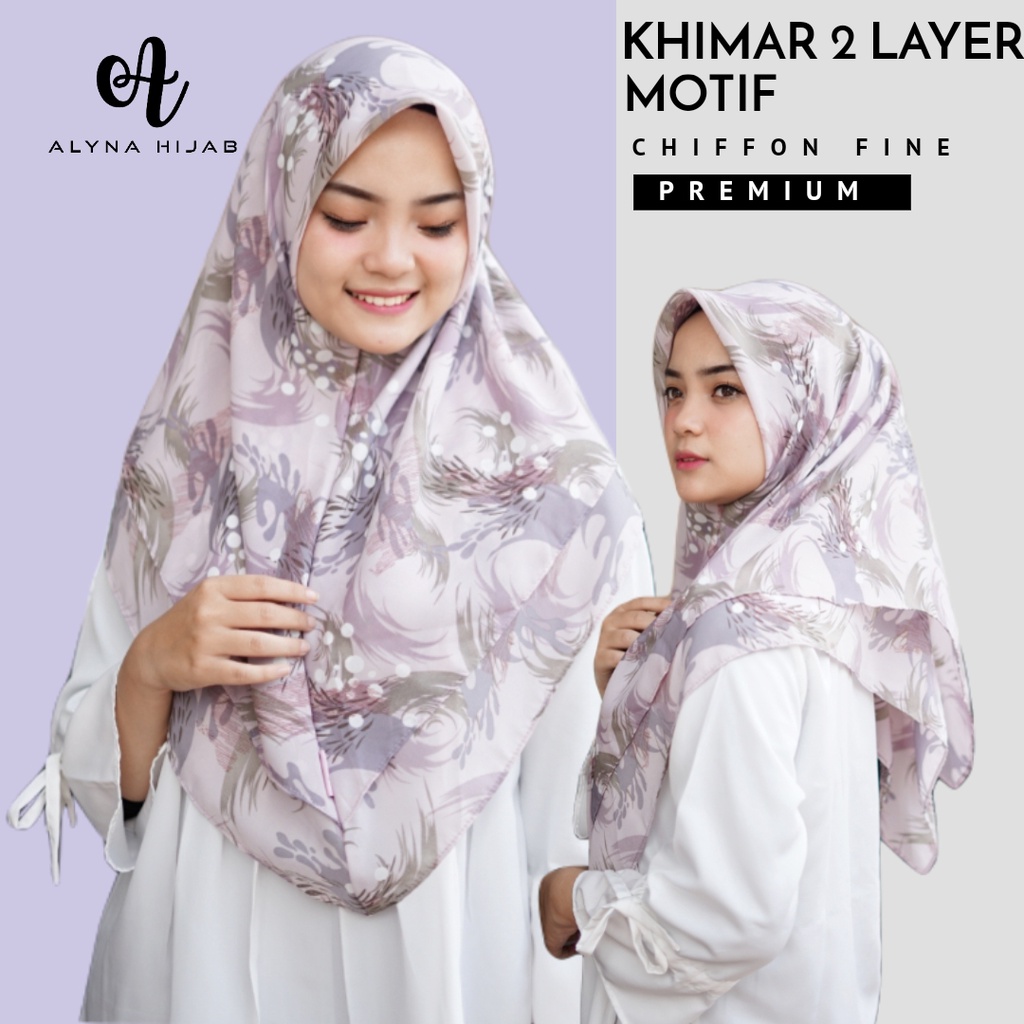 Khimar 2 Layer Polly Cotton Motif / Kimar Motif / Chiffon Fine / Hijab Instant