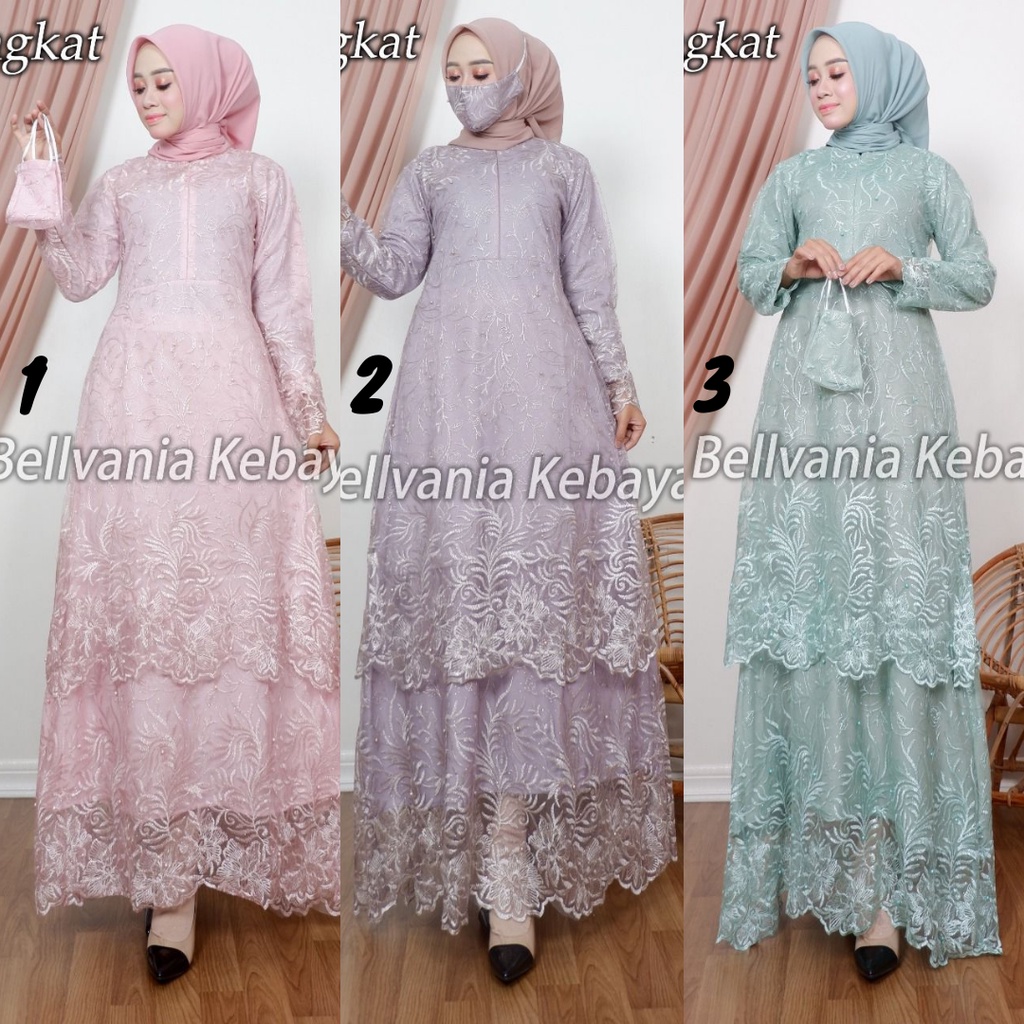 GAMIS WANITA TINGKAT BAHAN TULLE FULL FURING MOCCA DAN WARNA LAIN (FREE MASKER)