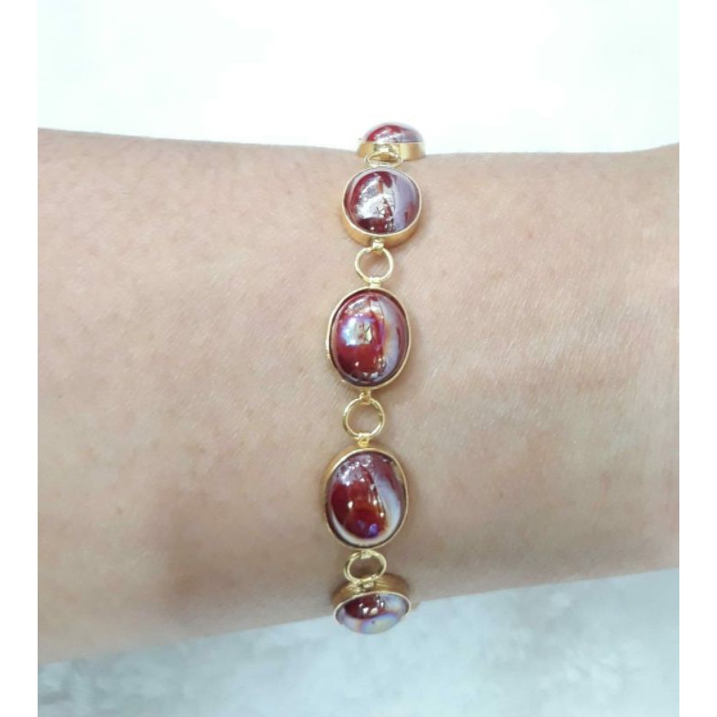 GL654H300H gelang emas model permata batu merah delima antik bulat pelipit emas kuning asli