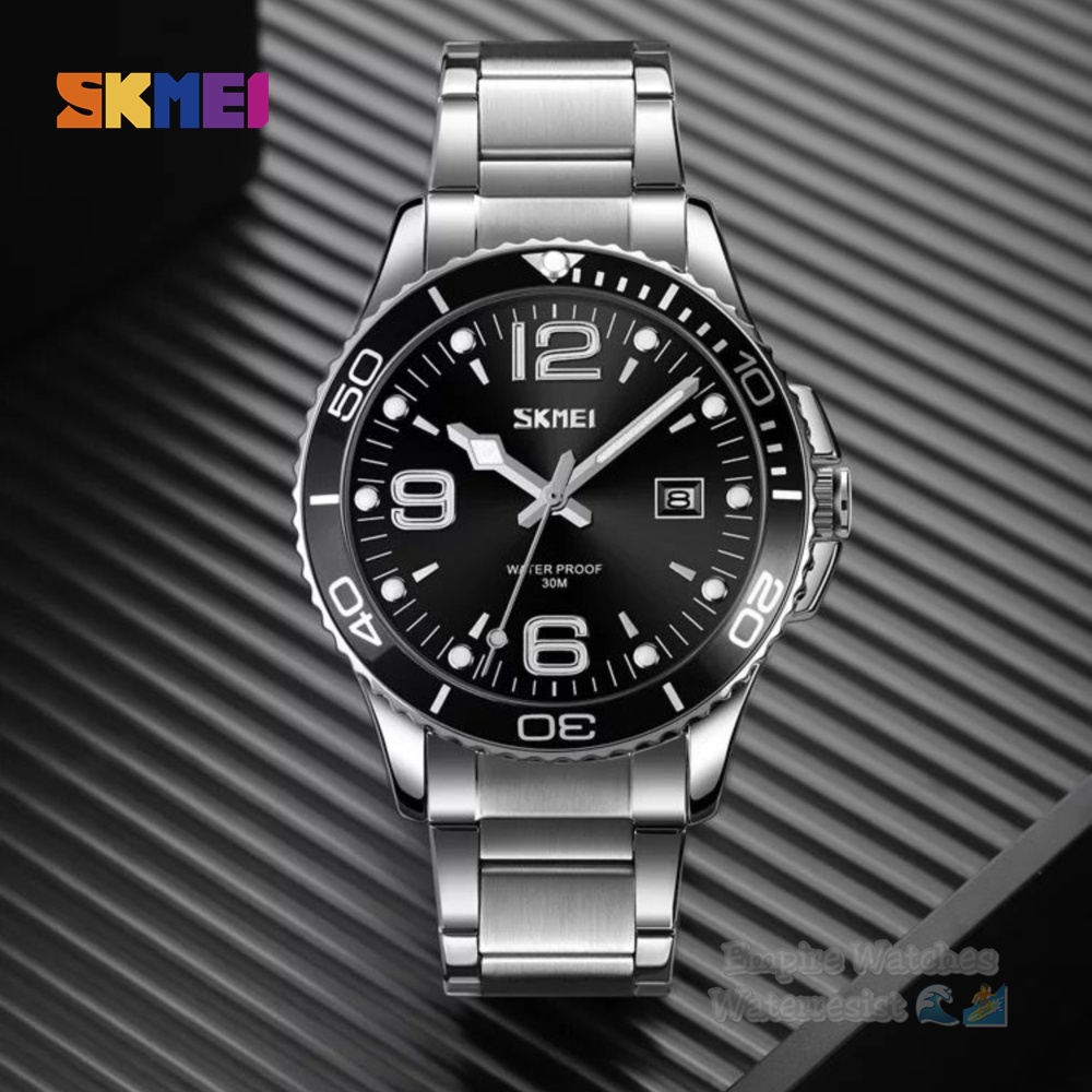 Jam Tangan Skmei 9278 Pria Cowok Analog Rantai StainlessTanggal Aktif Kualitas Original Waterproof