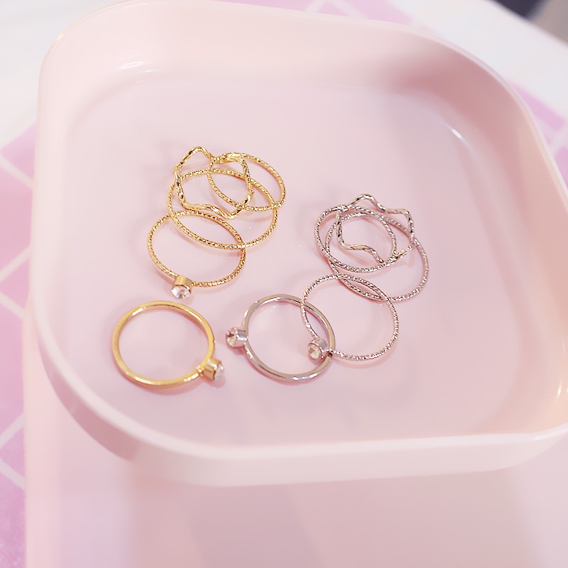 Image of COD Cincin Set style korea cincin titanium wanita Jari Aneka Bentuk Warna Silver #7