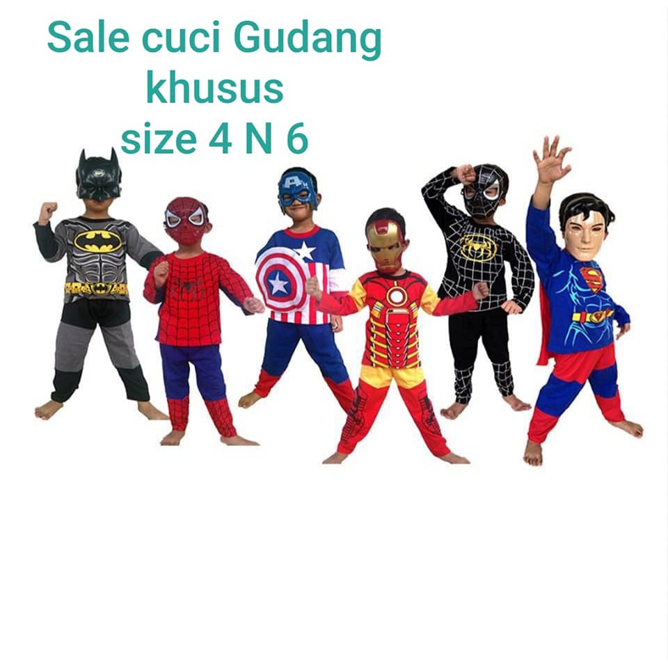 Baju topeng size 4 dan 6 / baju kostume anak superhero captain america, batman, ultraman, hulk, tran