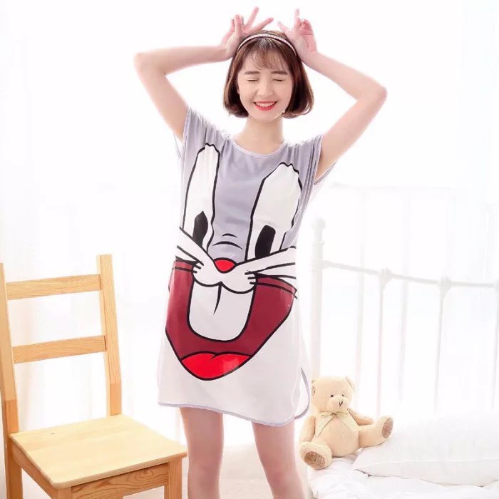 WINGALERY  Baju Tidur Wanita import Daster Wanita Motif Kartun Longgar Korea Fit to XXL 4016