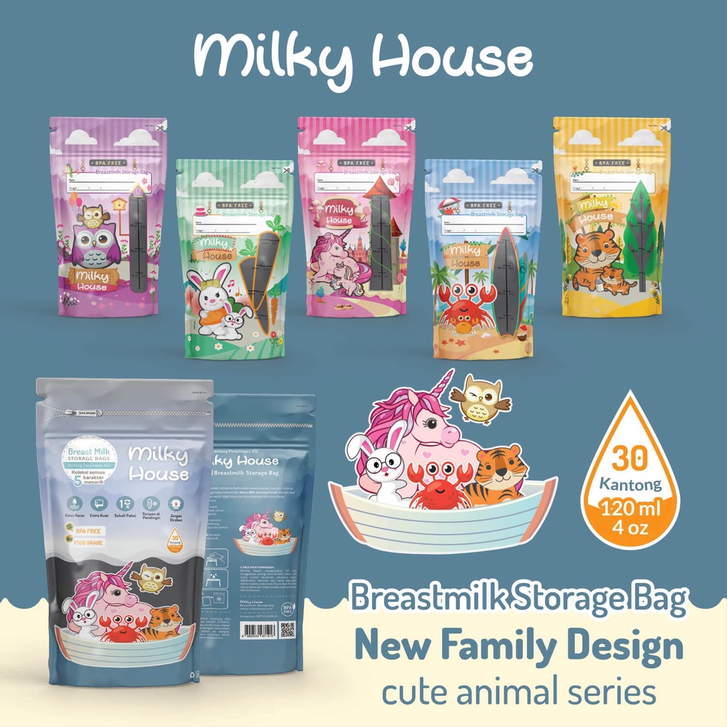 Milky House Deluxe Kantong ASI 120ml-30 Pcs Double Thermal Sensor/ KEMENKES RI PKL 20403220012/ Kantung ASI/ Breast Milk Bags