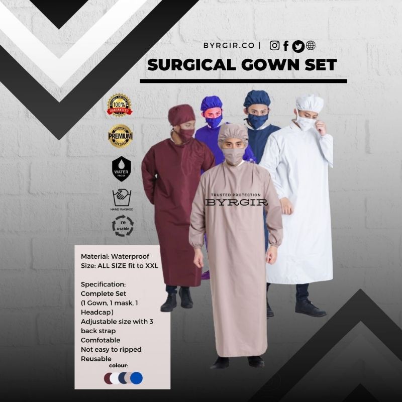 BYRGIR Reusable Barascoat Surgical Gown Jubah Jas Lab Operasi APD Parasut Anti Air Darah Waterproof