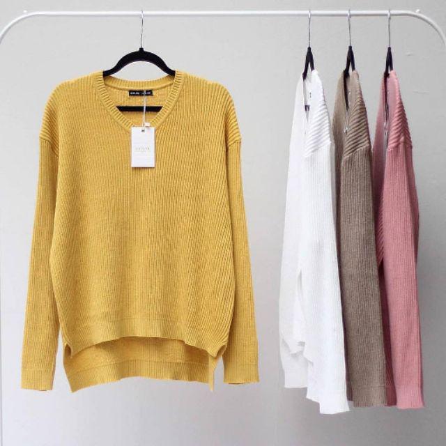 BOXY V-NECK VIONA/sweater rajut halus-Mustrad