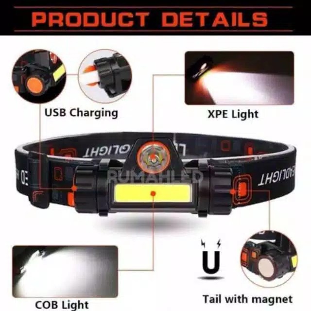 Senter kepala headlamp mitsuyama charger usb MS-1922