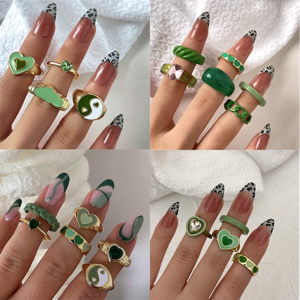 YEEZII Set Cincin Desain Kupu-Kupu Hati Warna-Warni Bahan Resin Untuk Wanita