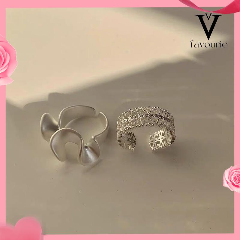 [COD]Cincin Renda Zirkon Gelombang Matte Pembukaan Cincin Sederhana Wanita yang Dapat Disesuaikan-FA