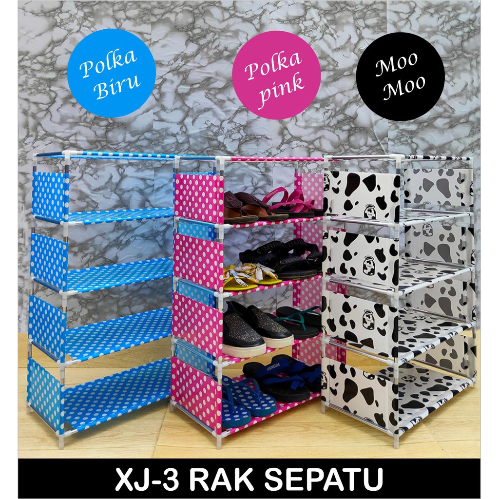 Rak Sepatu Portable Susun 5 Rangka Besi Murah Kuat Praktis Motif