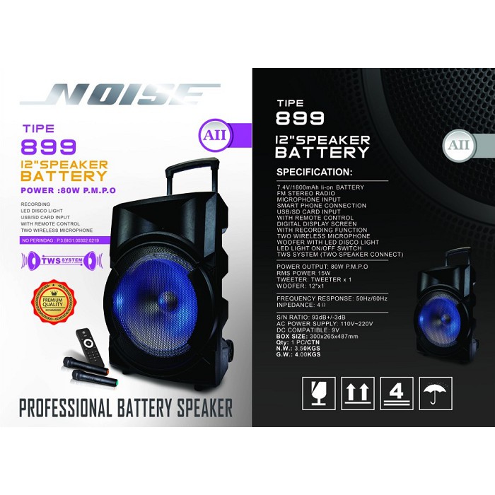 SPEAKER AKTIF PORTABLE 12 INCH NOISE 899 AII BLUETOOTH SPEAKER