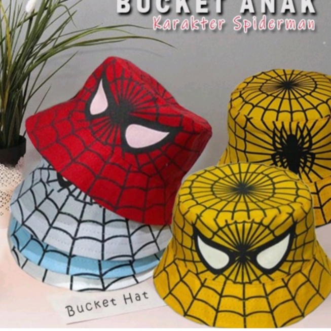 Topi Bucket Anak Spider Motif Lucu Bucket Anak  Laki Motif Karakter Full Print - Topi Anak Cowok Karakter Lucu
