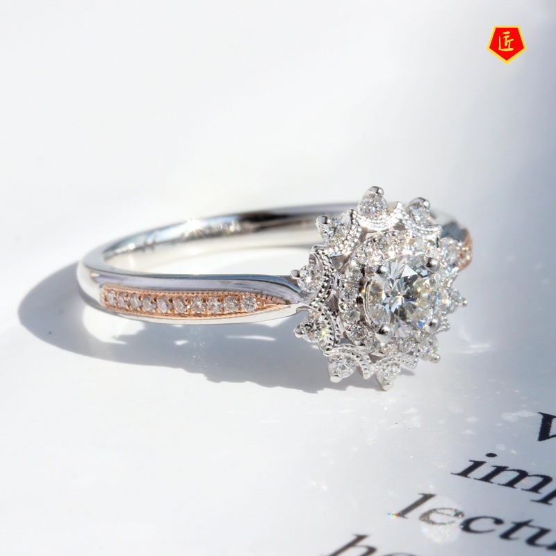 [Ready Stock]Two-Tone Pt950 Platinum Vintage Sunflower Moissanite Ring