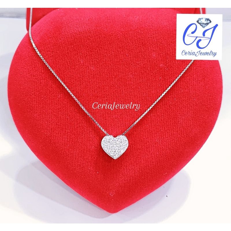 Set Kalung Perak Asli Silver 925 Lapis Emas Putih Model Itali dengan Liontin Love - Perhiasan Perak