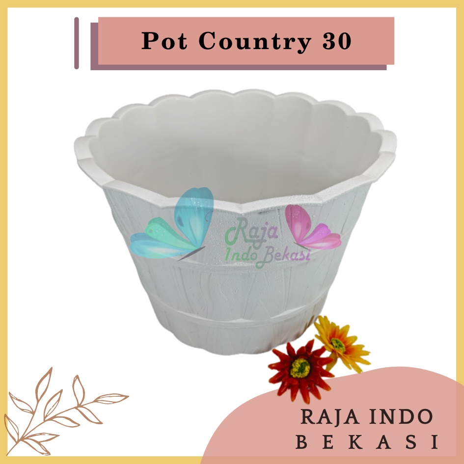 Rajaindobekasi Pot Shallom Country 30 Putih Pot Motif Gentong Kayu Tebal Cantik Pot Bunga Putih Besar Murah - Pot Motif Bambu Putih