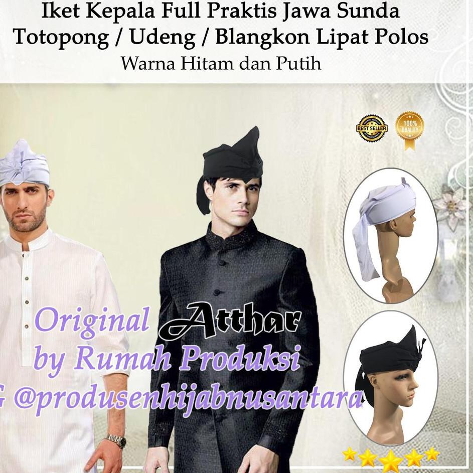 ❁ Iket Kepala Full Jawa Sunda Bali, Totopong Udeng Lipat Polos Warna Hitam dan Putih ℮