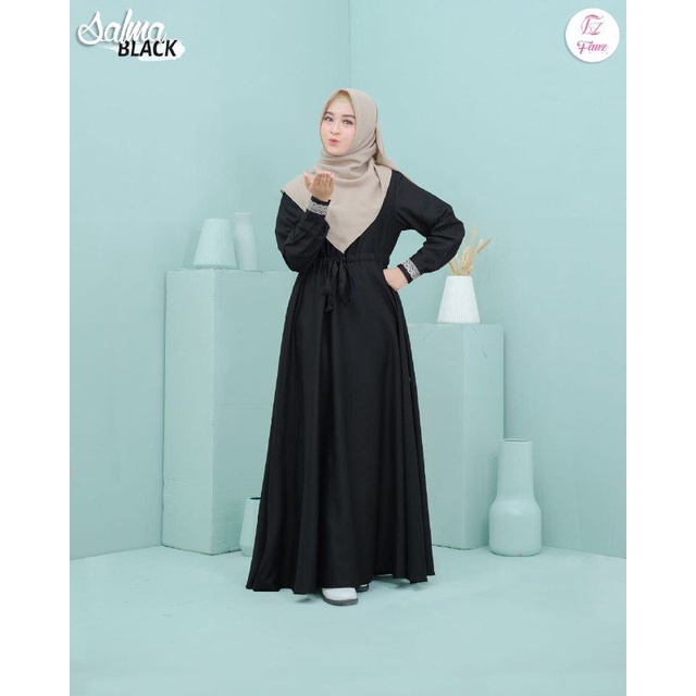 Gamis Polos Hitam / Salma Black Fauz / Gamis Hitam / Gamis Syari / ADEN