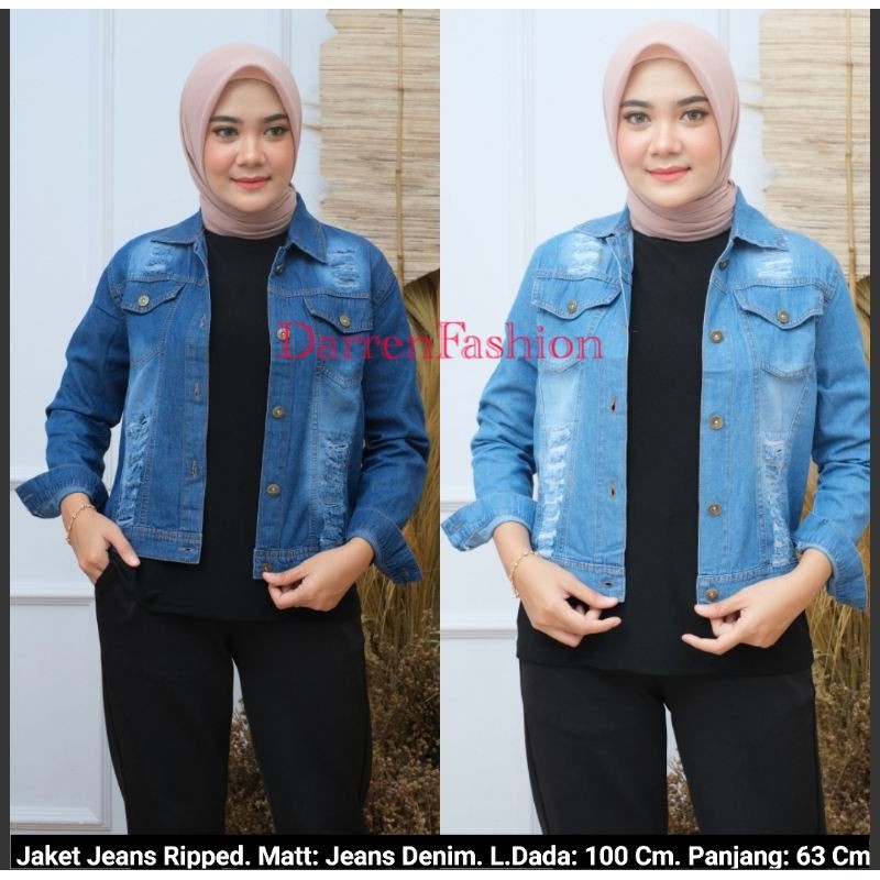 Jaket Jeans Denim Wanita Ripped Cewek