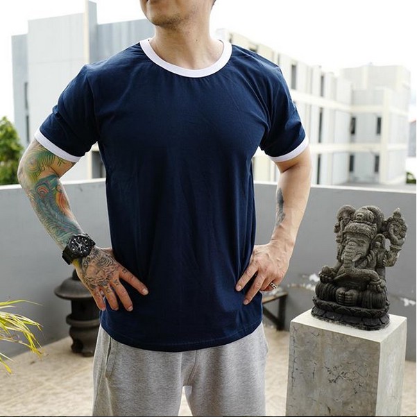 Kaos Ringer Tee Pria/ Kaos Ringer Tee O-Neck pria POLOS NAVY
