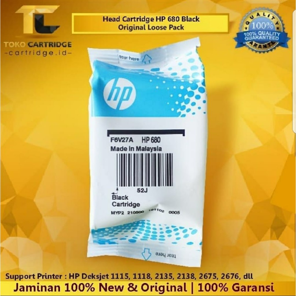 Cartridge HP 680 Black Original HP F6V27AA Katrid Catridge Tinta Printer HP 2135 3635 3835 4675 1115