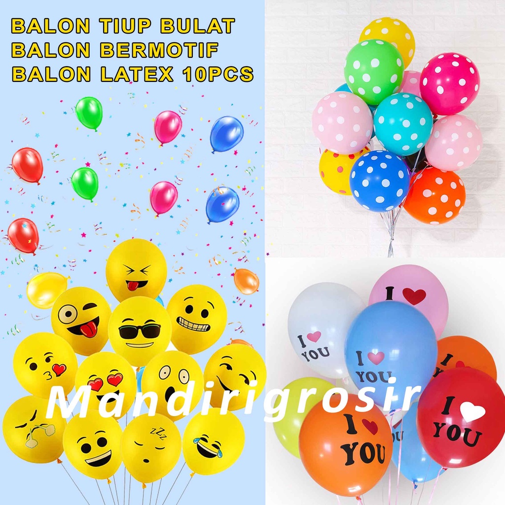 Balon Tiup Bulat - Balon Latex * Balon Bermotif - 1 pack 10pcs