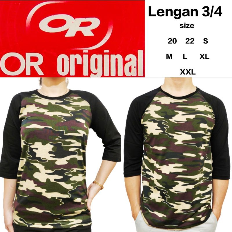 Kaos Raglan Loreng Pria Wanita Couple Loreng Army Lengan Hitam 3/4