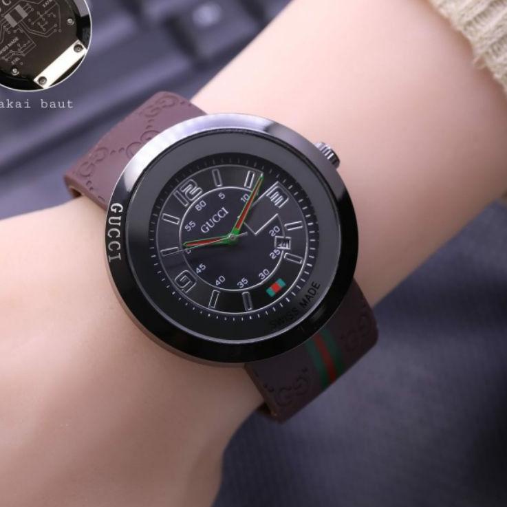 (MURAH BANGET) JAM TANGAN WANITA GUCI BULAT JAM TANGAN KARET