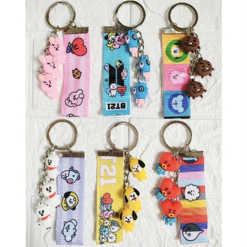 Gantungan Kunci 12pc Sanrio Strap Lapis Karet Silicon 3D BTS BT21 Kpop