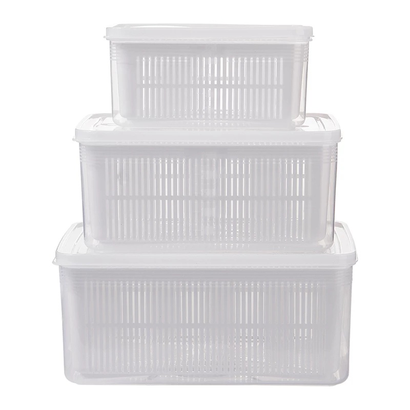 1PC Rectangular Plastic Double vegetable and fruit Drain Basket with Lid For Kitchen