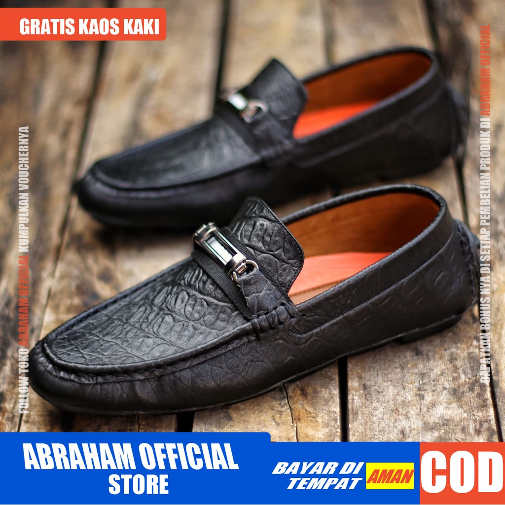 ABRHM x MOKAS Sepatu Casual Slip on Kasual Formal Pantofel Kulit Asli Pria Kerja Kantor Kondangan Anti slip