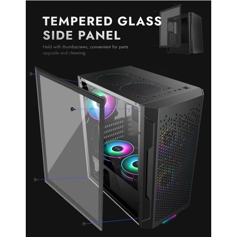 Casing PC VenomRX URRA M-ATX Tempered Glass Free 2 Fans ARGB