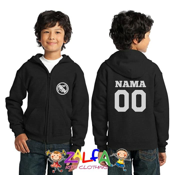 Jaket Hoodie Zipper Bola Real Madrid Bisa Pakai Nama Anak by Zalfa