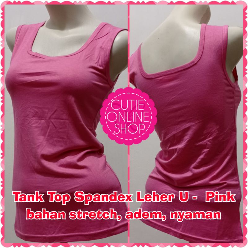 Tank Top Spandex Leher U - PINK  | Tentop Wanita Cewek Sport Yoga Aerobic Fitness | Dalaman Blazer