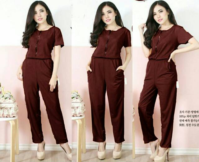 Jumpsuit della bahan wafer, sleting besi depan, fit to L